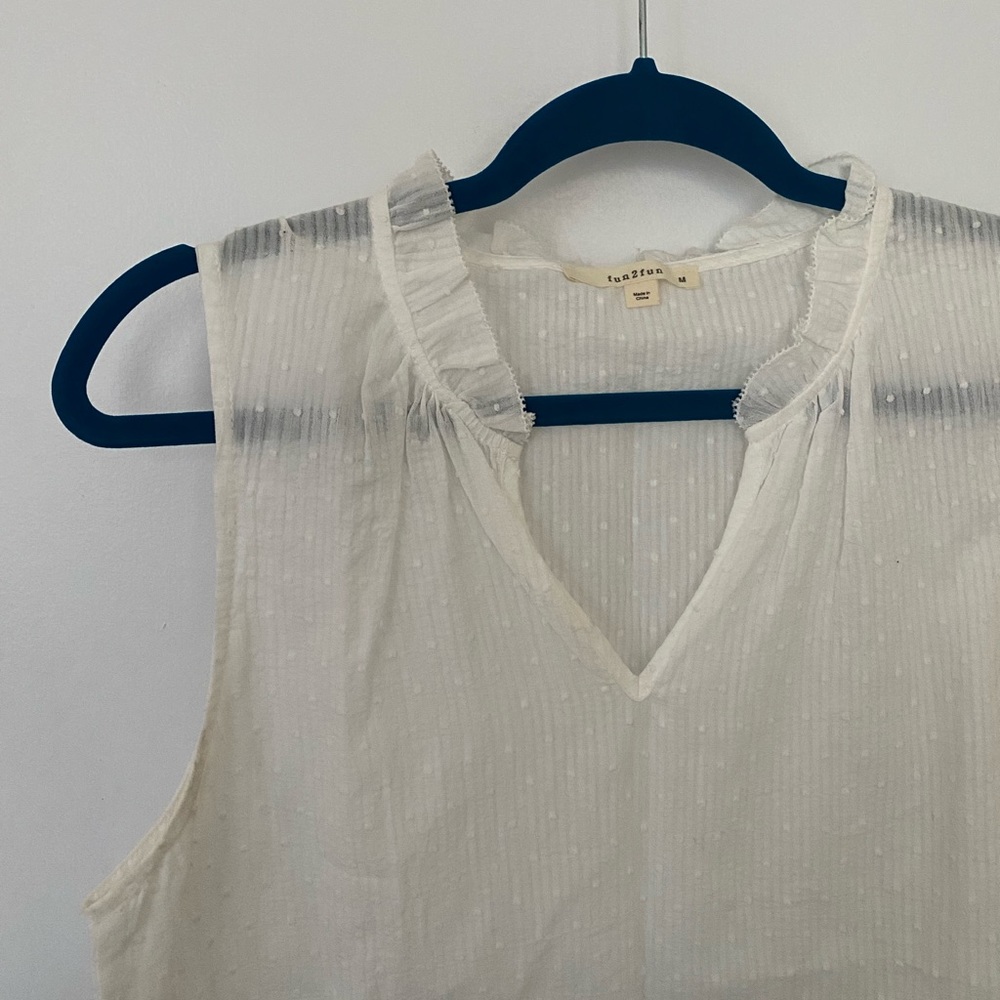 White Tank Top with Ruffle Trim